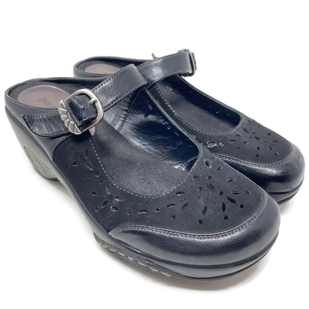 Rialto Vinto Clogs Black Suede and Leather Slip-on Hook & Loop Womens Size 9